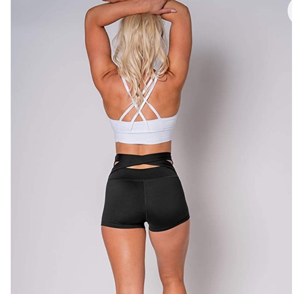 New High Waist Athletic Workout Yoga Gym Shorts, S - Picture 3 of 7